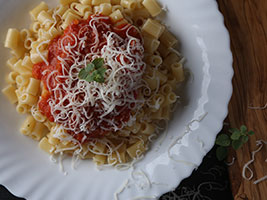 Tubetti pasta and tomato or Bolognese sauce